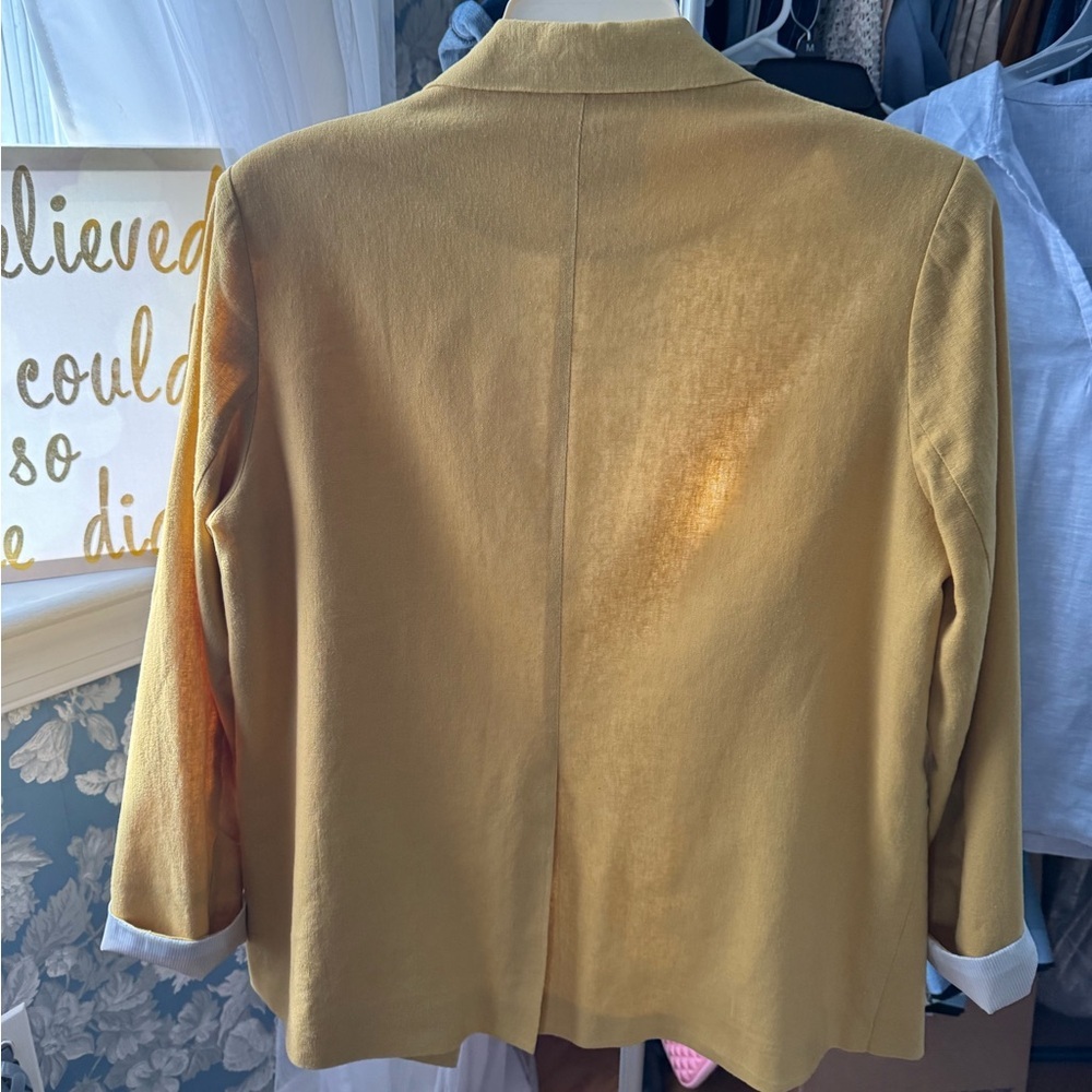 Halston Heritage Women's mustard open blazer boho classic jeans dress - Picture 3 of 4